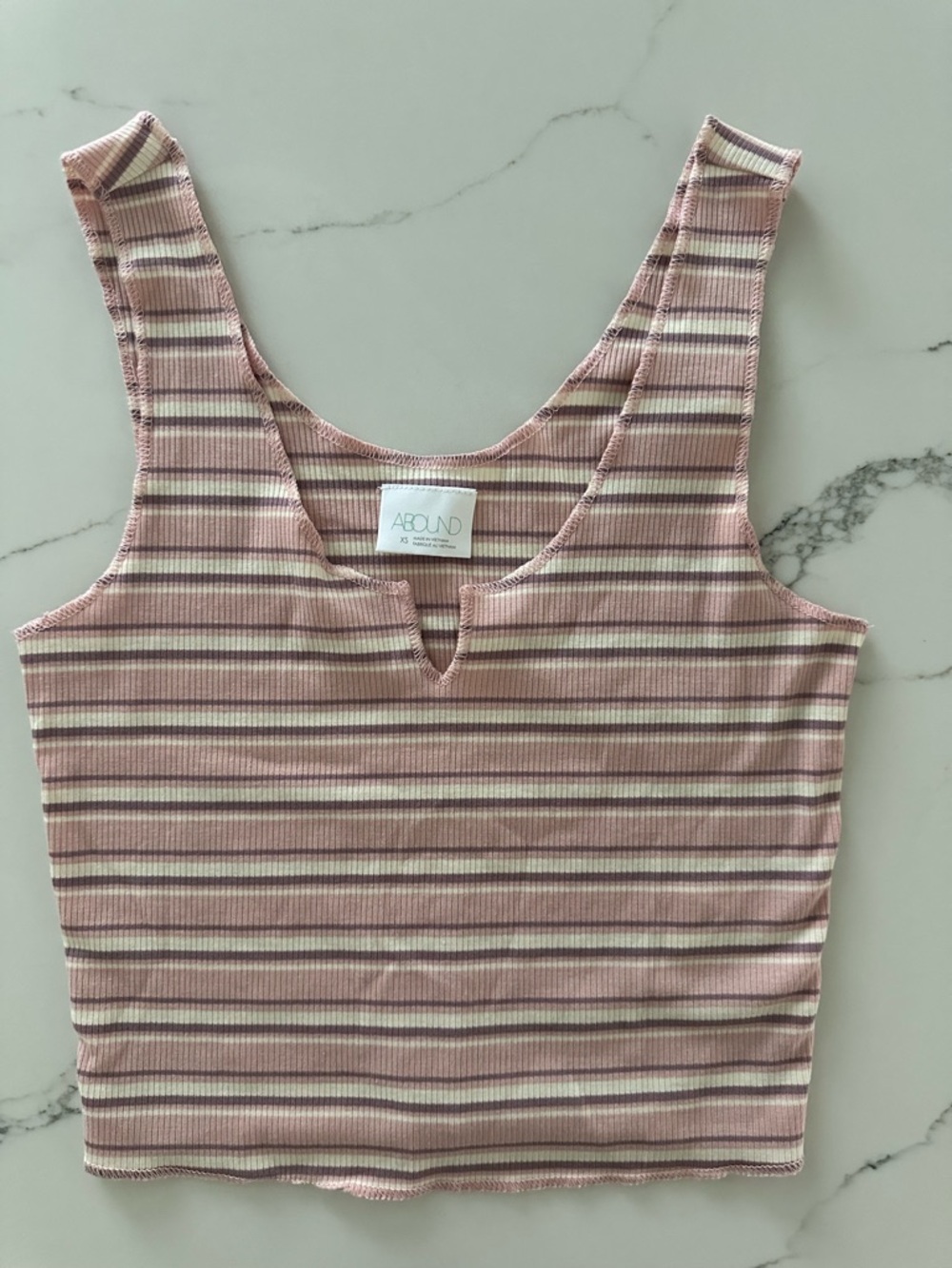 Abound Pink and Cream Striped Ribbed V-Notch Tank